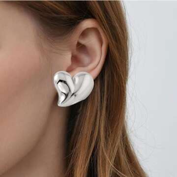 Statement Gold/Silver Heart Earrings for Women