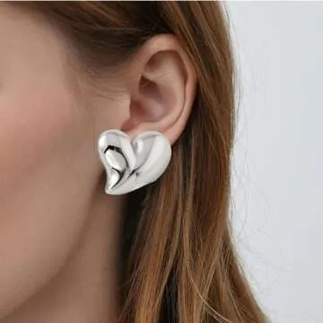 Statement Gold/Silver Heart Earrings for Women