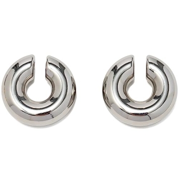 Chunky Ear Cuffs for Women Non Piercing 14K Gold Plated Round Huggie Hoop Cuff Earrings Clip On Cart...