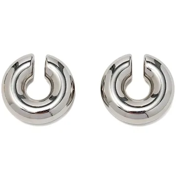 Chunky Ear Cuffs for Women Non Piercing 14K Gold Plated Round Huggie Hoop Cuff Earrings Clip On Cart...