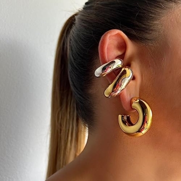 Stylish Chunky Ear Cuffs Non Piercing 14K Gold Plated