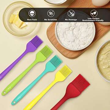 HOTEC Silicone Heat Resistant Marinading Meat Grill Basting Pastry Brush for Oil Butter Sauce Sausages Desserts Turkey Baster Grill Barbecue, Multicolor