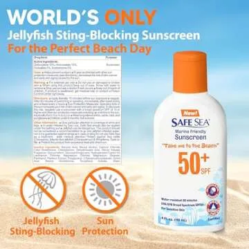 Safe Sea Jellyfish Sting-Blocking Sunscreen, SPF 50+ Lotion 4oz, Waterproof, Biodegradable, Coral Re...