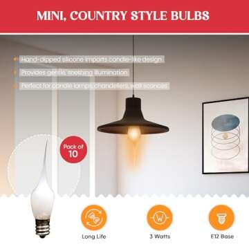 Creative Hobbies Mini Candle Light Bulbs, 10 Pack - Soft Glow 3 Watt Accents