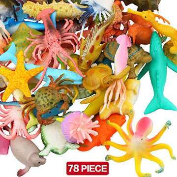 ValeforToy Ocean Sea Animals, 78 Piece Mini Sea Life Creatures Toys Set, Plastic Underwater Sea Animals Learning Toys for Boys Girls Kids Toddlers Party Bag Stuffers, Gift, Prize, Piñata, Sensory Toy