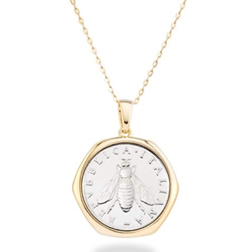 Miabella Italian 18K Gold over 925 Sterling Silver Genuine 2-Lira Bee Coin Medallion Pendant Necklac...