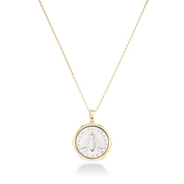 Miabella Italian 18K Gold Sterling Silver Bee Coin Necklace