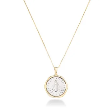 Miabella Italian 18K Gold Sterling Silver Bee Coin Necklace
