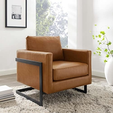 Stylish Modway Vegan Leather Accent Chair in Black Tan