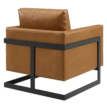 Stylish Modway Vegan Leather Accent Chair in Black Tan