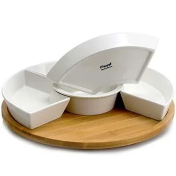 Elama 6-Piece Ceramic Serving Set with Lazy Susan
