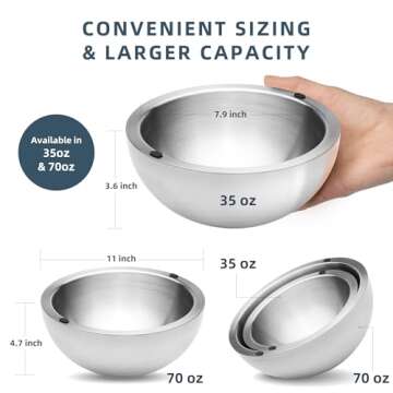 Dip Chiller Bowl - Large 35oz Capacity - Frozen Ice Stainless Steel Serving Bowl - Insulated Dip Dis...