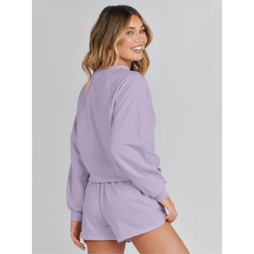 MEROKEETY Women's 2024 Fall Oversized Batwing Sleeve Lounge Sets Casual Top and Shorts 2 Piece Outfits Sweatsuit Lavender
