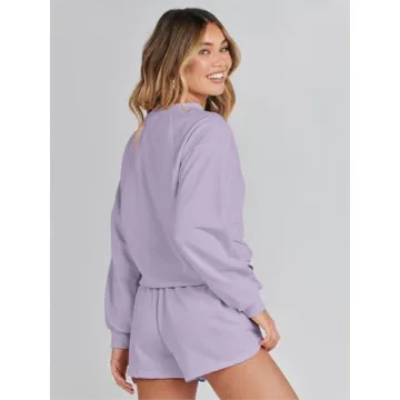 MEROKEETY Women's 2024 Fall Oversized Batwing Sleeve Lounge Sets Casual Top and Shorts 2 Piece Outfits Sweatsuit Lavender
