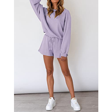 MEROKEETY Women's 2024 Fall Oversized Batwing Sleeve Lounge Sets Casual Top and Shorts 2 Piece Outfits Sweatsuit Lavender
