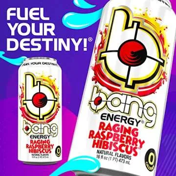 Bang Energy Raging Raspberry Hibiscus, Sugar-Free Energy Drink, 16 Ounce (Pack of 12)