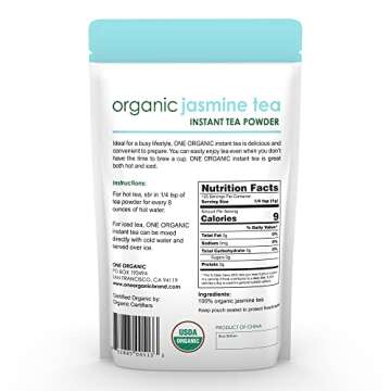ONE ORGANIC Instant Jasmine Green Tea Powder - 100% Pure, 125 Servings