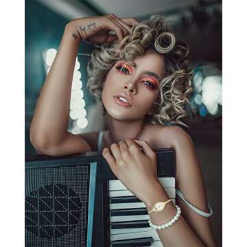 Petite Bracelet Watch for Women, Gifts for Girlfriend Diamond Dress Analog Watch Waterproof (Two-Tone Gold Black)