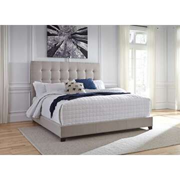 Signature Design by Ashley Dolante Queen Size Upholstered Tufted Bed Frame, Beige