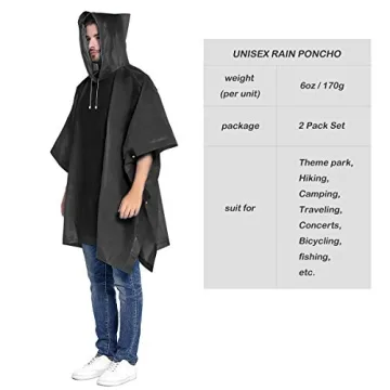 ANTVEE Reusable Adult Rain Ponchos 2 count (Pack of 1) for Women and Men with Drawstring Hood