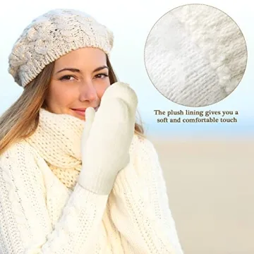 Zhehao Women Knitted Mittens Warm Gloves for Winter Activities