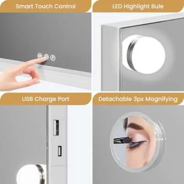 Vanity Mirror with Lights, Hollywood Lighted Vanity Mirror with 15 Dimmable LED Bulbs, 3 Color Modes, USB Charging Port, Light up Mirror with Touch Control for Bedroom, Tabletop, 23" x 18"