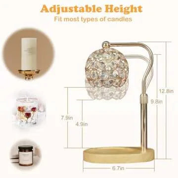 Candle Wax Warmer, Gold Electric Dimmable Candle Warmer Lamp with Timer, Height Adjustable, Imitation Crystal, Cozy Home Decor Gifts for Mom Women Birthday, Goodbye Gifts for Coworkers