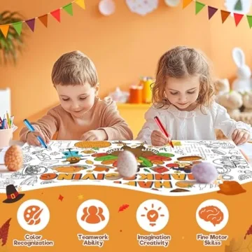 ZMLM Thanksgiving Coloring Tablecloth for Kids Fun.