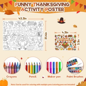 ZMLM Thanksgiving Coloring Tablecloth for Kids Fun.