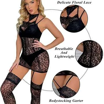 Stunning Fishnet Babydoll Lingerie with Lace Choker
