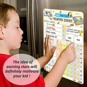 Chore Chart for Kids at Home,Video Game Magnetic Reward Chart for Kids Behavior; Behavior Chart for Kids,Good Responsibility Chart Board,Routine Chart for Kids,Static Tasks and Golden Stars Included!