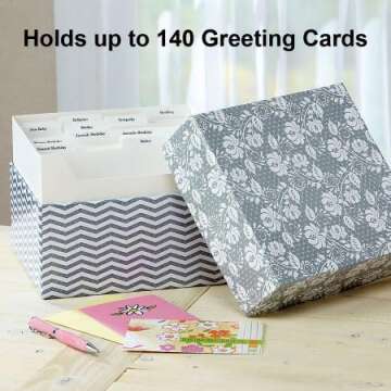 Current Grey Roses Greeting Card Organizer Box, Stores 140+ cards (not included). 7" x 9" x 9-1/2"