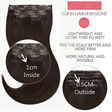 Loxxy Seamless Hair Extensions Clip in Human Hair 22inch Darkest Brown 100% Remy Natural Thick Hair ...