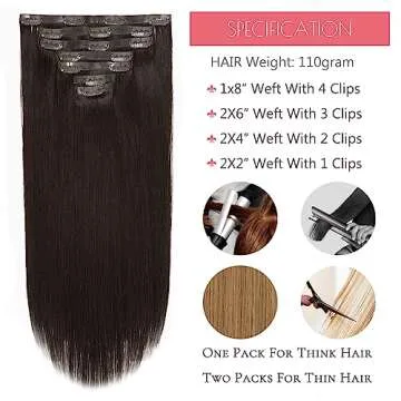 Loxxy Seamless Hair Extensions Clip in Human Hair 22inch Darkest Brown 100% Remy Natural Thick Hair Silky Straight Ultra-Invisible Tape Clip Hair Extensions 110gram #2