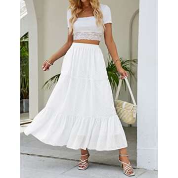 HAEOF Women's 2023 Summer Boho Elastic High Waist Maxi Skirts Chiffon A-Line Flowy Beach Long Skirt ...