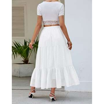 HAEOF Women's 2023 Summer Boho Elastic High Waist Maxi Skirts Chiffon A-Line Flowy Beach Long Skirt with Pockets(White, XL)