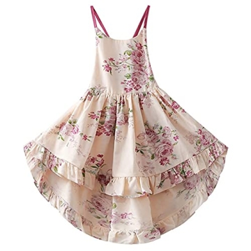 KISSOURBABY Toddler Vintage Floral Girls Strap Hi-Low Dress - Perfect for Summer and Parties!