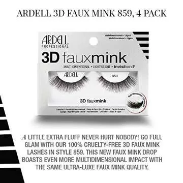 Ardell False Eyelashes 3D Faux Mink Lashes 859 - Lightweight Reusable Strip Lashes with Invisiband, Ultra-Fluffy Volume for a Natural Glam Look, 4 Pairs
