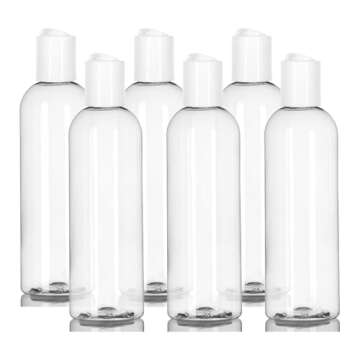 ljdeals 8 oz Clear Plastic Empty Bottles with White Disc Top Caps, Refillable Containers for Shampoo...