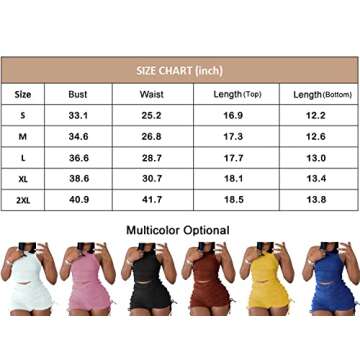 Summer Two Piece Outfits for Women, Casual Stretchy Ribbed Tank Crop Top Drawstring Ruched Shorts Set Workout Tracksuits (Brown,XXL)