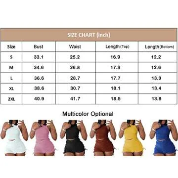 Summer Two Piece Outfits for Women, Casual Stretchy Ribbed Tank Crop Top Drawstring Ruched Shorts Set Workout Tracksuits (Brown,XXL)