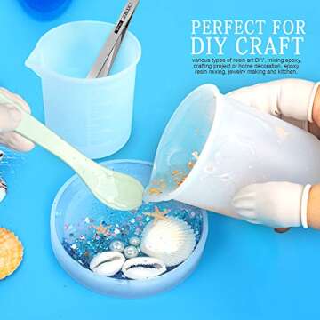 LEOBRO Silicone Measuring Cups for Epoxy Resin, 250 & 100ml Reusable Epoxy Resin Mixing Cups, Silicone Pouring Cup, Thick Hard Stir Sticks, Finger Cots, Tweezers for Epoxy Resin Mixing, Resin Molds