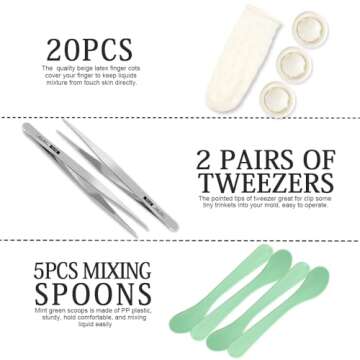 LEOBRO Silicone Measuring Cups for Epoxy Resin, 250 & 100ml Reusable Epoxy Resin Mixing Cups, Silicone Pouring Cup, Thick Hard Stir Sticks, Finger Cots, Tweezers for Epoxy Resin Mixing, Resin Molds