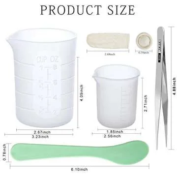 LEOBRO Silicone Measuring Cups for Epoxy Resin, 250 & 100ml Reusable Epoxy Resin Mixing Cups, Silicone Pouring Cup, Thick Hard Stir Sticks, Finger Cots, Tweezers for Epoxy Resin Mixing, Resin Molds