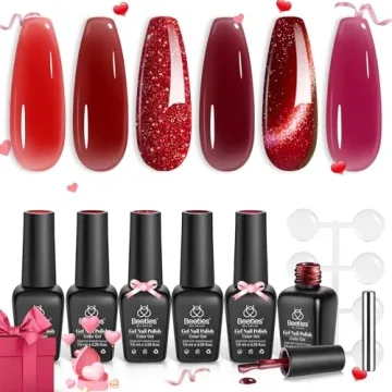 Beetles Red Gel Nail Polish Set - Cat Eye Glitter & Bright Colors for DIY Salon