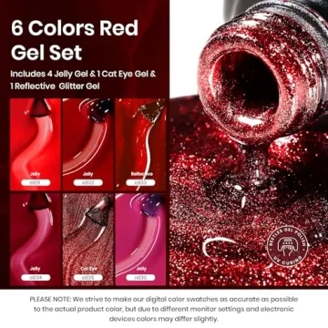 Beetles Gel Nail Polish Set, 6 Red Colors for Nail Art