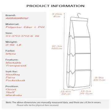 AARAINBOW 1 Pack Hanging Handbag Purse Organizer for Closet, Womens Purse Storage Organizers, 8 Pock...