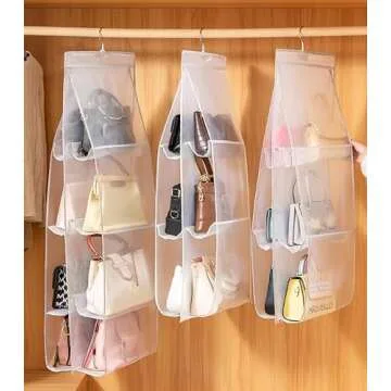 AARAINBOW 1 Pack Hanging Handbag Purse Organizer for Closet, Womens Purse Storage Organizers, 8 Pockets Wardrobe Space Saving Purse Holder, Hanging Hand Bag Organizer White, 44.5L x 13.5 W (A-White)