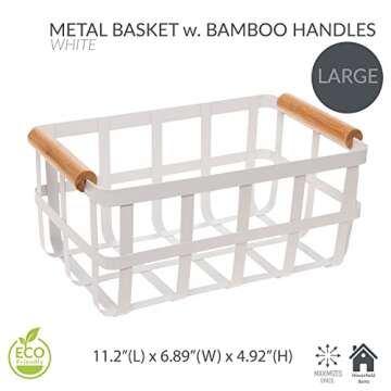 Simplify 4 Pack Rectangular Metal Storage Basket | Eco-Friendly Bamboo Handles | Rustic Farmhouse St...