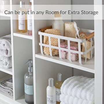 Stylish Rectangular Metal Storage Basket Set with Bamboo Handles